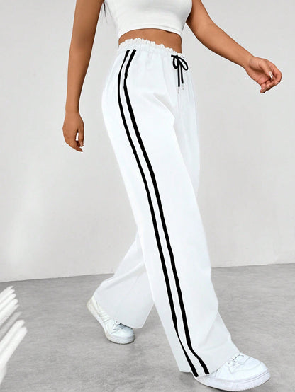 Trend Sportieve Wide-Leg Broek – Comfortabele Streetwear Broek met Strepen