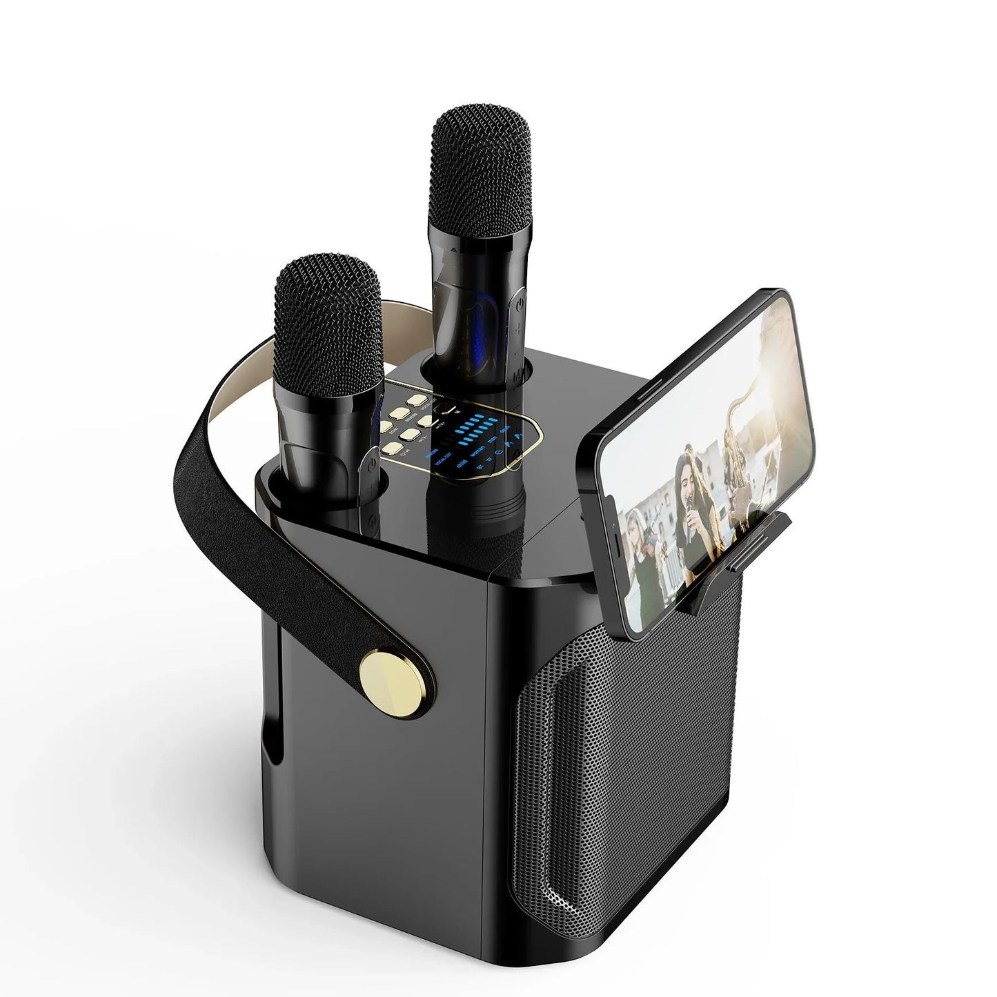 Krachtige Karaoke Bluetooth Luidspreker – Draagbare 360° Stereo Surround Draadloze Subwoofer met Dubbele Microfoon Boombox