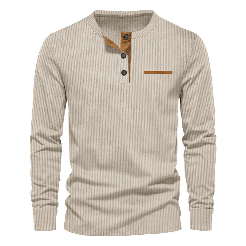 Herman Koch| Heren langarm Henley-shirt van geribde katoenmix