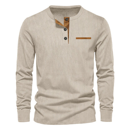 Herman Koch| Heren langarm Henley-shirt van geribde katoenmix