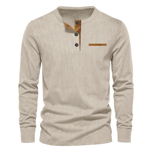 Herman Koch| Heren langarm Henley-shirt van geribde katoenmix