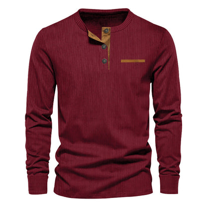 Herman Koch| Heren langarm Henley-shirt van geribde katoenmix