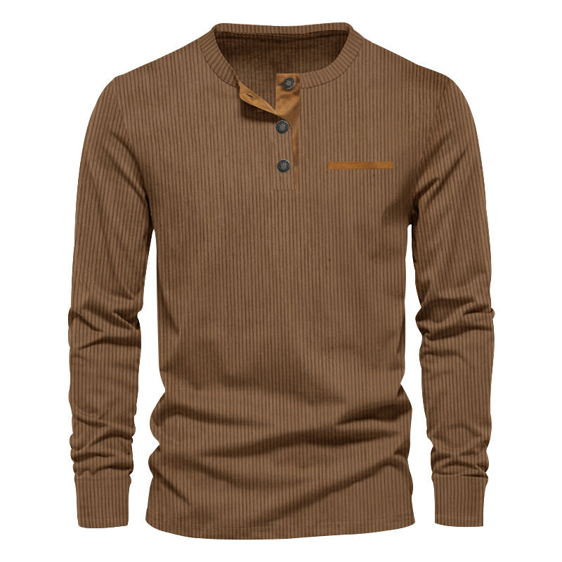 Herman Koch| Heren langarm Henley-shirt van geribde katoenmix
