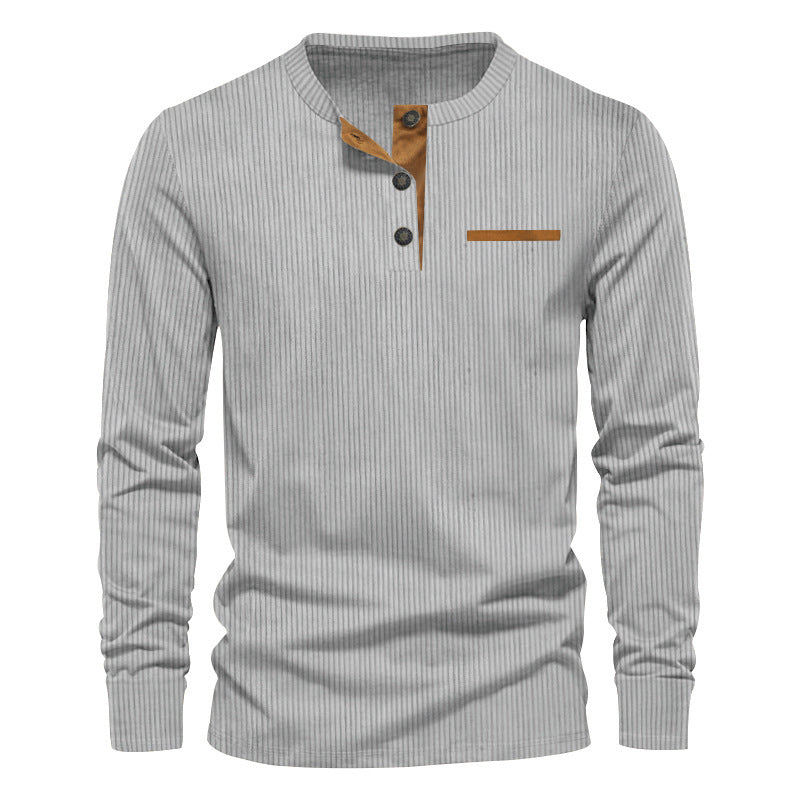 Herman Koch| Heren langarm Henley-shirt van geribde katoenmix