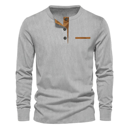 Herman Koch| Heren langarm Henley-shirt van geribde katoenmix