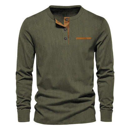 Herman Koch| Heren langarm Henley-shirt van geribde katoenmix
