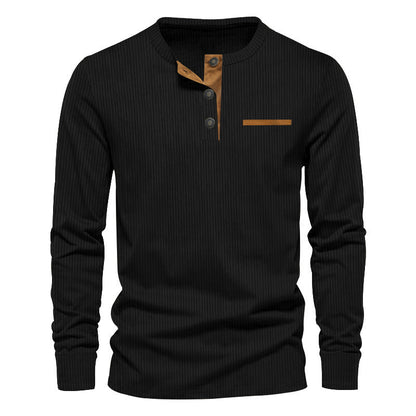 Herman Koch| Heren langarm Henley-shirt van geribde katoenmix