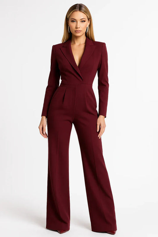 ZAAN Original| Luxe Blazer Jumpsuit met V-hals en Wide-leg Pasvorm