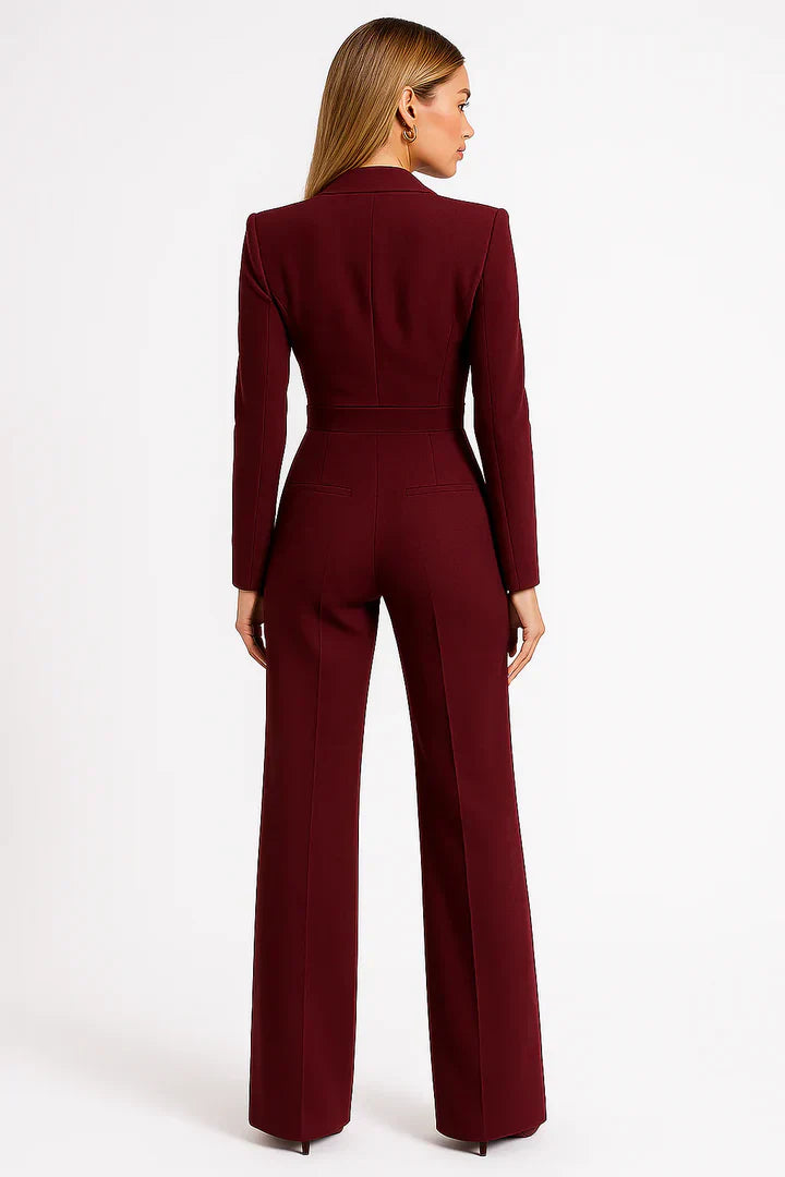 ZAAN Original| Luxe Blazer Jumpsuit met V-hals en Wide-leg Pasvorm