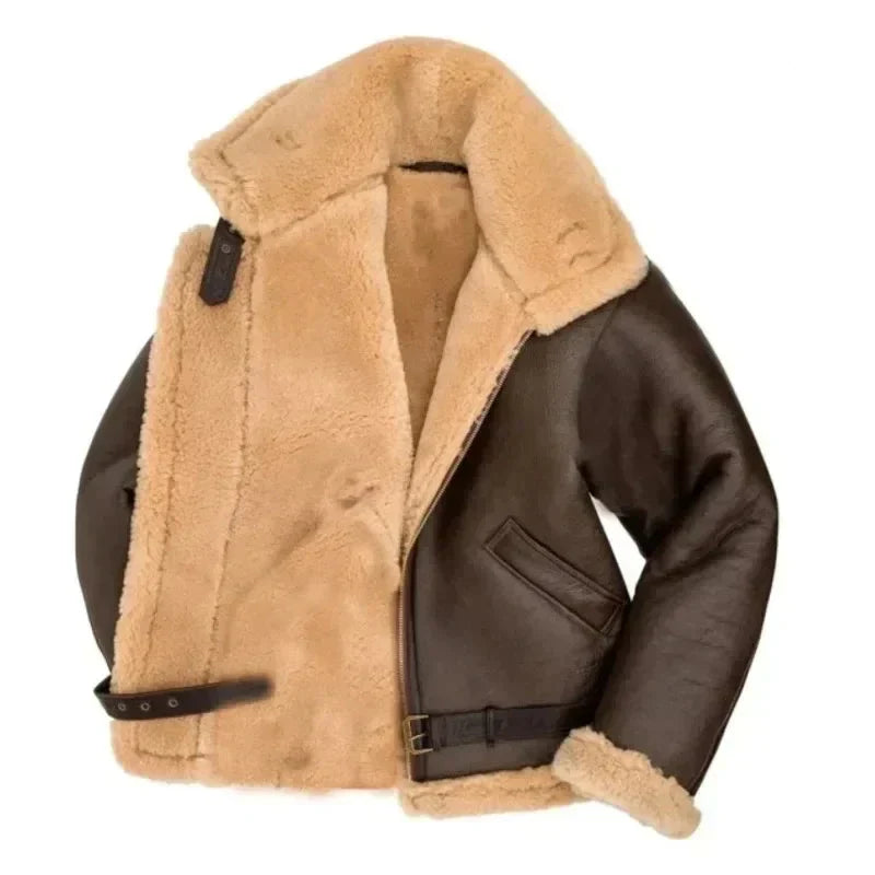 Heren Sherpa Gevoerde Leren Aviator Winterjas