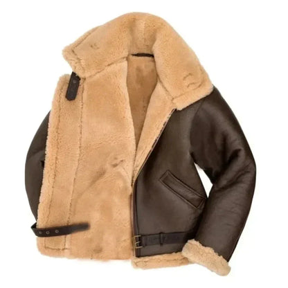 Heren Sherpa Gevoerde Leren Aviator Winterjas