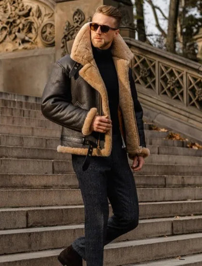 Heren Sherpa Gevoerde Leren Aviator Winterjas