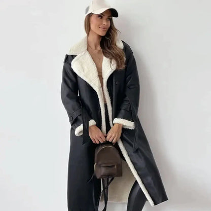 Luna| Lange klassieke jas met fleece voering en teddykragen