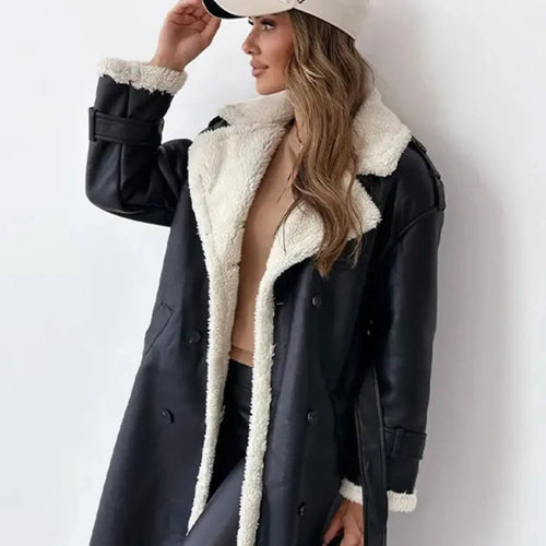 Luna| Lange klassieke jas met fleece voering en teddykragen
