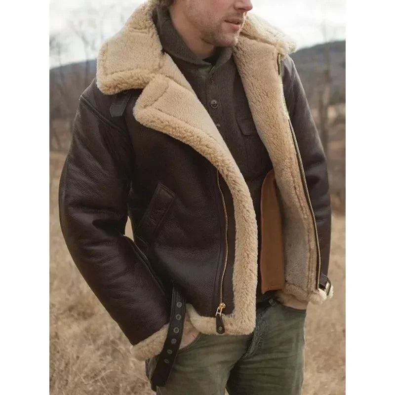 Heren Sherpa Gevoerde Leren Aviator Winterjas