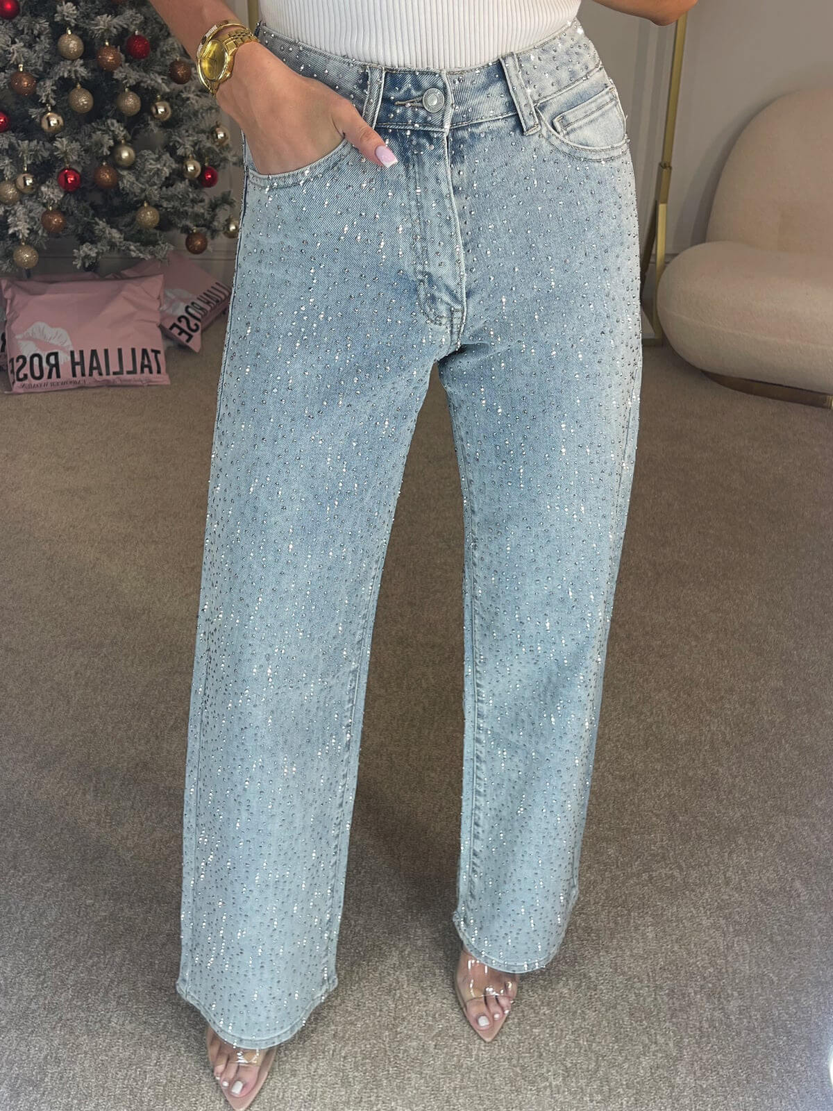 Glitterende damesjeans